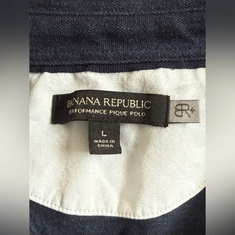Banana Republic Mens Performance Pique Polo Shirt Navy Blue Heather Large Pocket